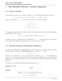 1 the Binomial Theorem: Another Approach