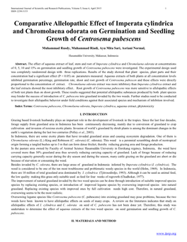 Comparative Allelopathic Effect of Imperata Cylindrica and Chromolaena Odorata on Germination and Seedling Growth of Centrosema Pubescens