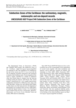 Subduction Zones of the Caribbean: the Sedimentary, Magmatic, Metamorphic and Ore-Deposit Records UNESCO/Iugs Igcp Project 546 Subduction Zones of the Caribbean