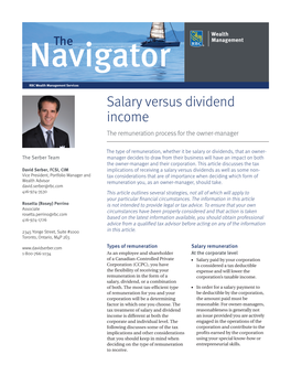 Salary Versus Dividend Income the Remuneration Process for the Owner-Manager