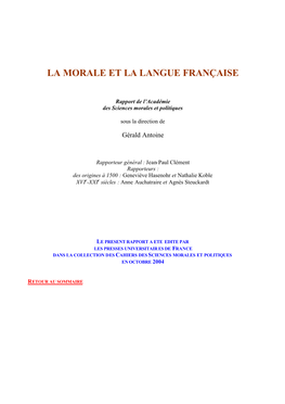 La Morale Et La Langue Française