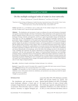 On the Multiple Ecological Roles of Water in River Networks 1, 2 3 RYAN A