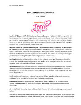 19 Uk Licensees Announced for Jojo Siwa