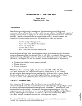 Instrument I/O Using Visual Basic