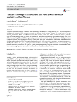 Transverse Shrinkage Variations Within Tree Stems of Melia Azedarach Planted in Northern Vietnam