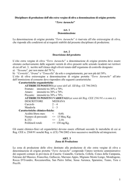 1 Disciplinare Di Produzione Dell'olio Extra Vergine Di Oliva A