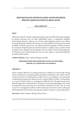 Bektaşi Kazanlarindan Saray Aşureliklerine Bir Paylaşim Geleneği Olarak Aşure