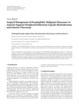 Surgical Management of Pseudophakic Malignant Glaucoma Via Anterior Segment-Peripheral Iridectomy Capsulo-Hyaloidectomy and Anterior Vitrectomy