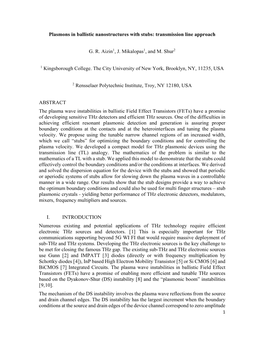 Plasmons in Ballistic Nanostructures with Stubs: Transmission Line Approach