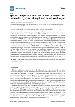 Species Composition and Distribution of Jellyfish in a Seasonally Hypoxic