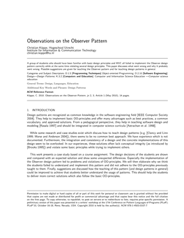 Observations on the Observer Pattern Christian K¨Oppe, Hogeschool Utrecht Institute for Information & Communication Technology Christian.Koppe@Hu.Nl