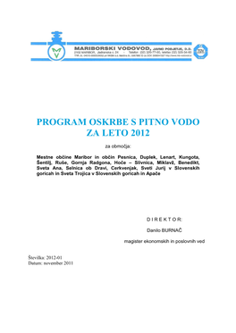 Program Oskrbe S Pitno Vodo Za Leto 2012