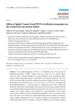 Effects of Spider Venom Toxin PWTX-I (6-Hydroxytrypargine) on the Central Nervous System of Rats