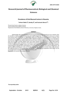 Research Journal of Pharmaceutical, Biological and Chemical Sciences