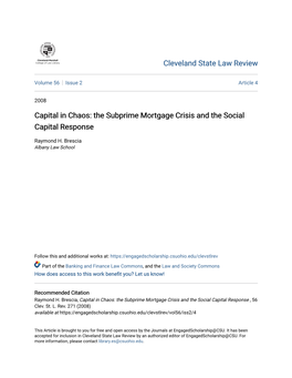 The Subprime Mortgage Crisis and the Social Capital Response