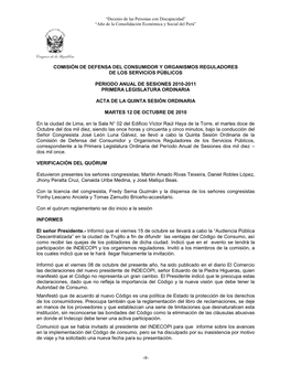 Comisión De Defensa Del Consumidor Y Organismos Reguladores De Los Servicios Públicos