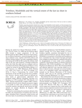 Trimlines, Blockfields and the Vertical Extent of the Last Ice Sheet In