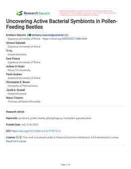 Uncovering Active Bacterial Symbionts in Pollen- Feeding Beetles