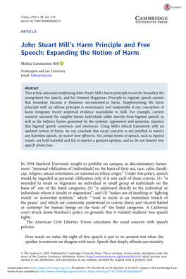 John Stuart Mill's Harm Principle and Free Speech: Expanding the Notion of Harm