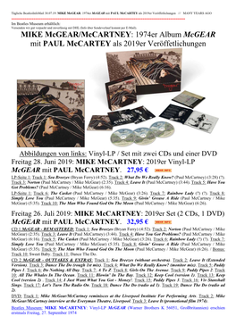 MIKE Mcgear/Mccartney: 1974Er Album Mcgear Mit PAUL Mccartey Als 2019Er Veröffetlichungen