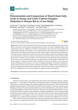 Determination and Comparison of Short-Chain Fatty Acids in Serum and Colon Content Samples: Alzheimer’S Disease Rat As a Case Study