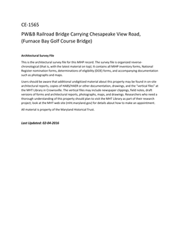CE-1565 PW&B Railroad Bridge Carrying Chesapeake View Road