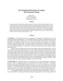 The Mechanical Drawing of Cycloids, the Geometric Chuck