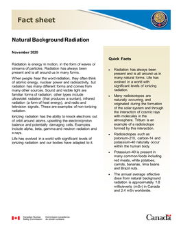 Fact Sheet – Natural Background Radiation