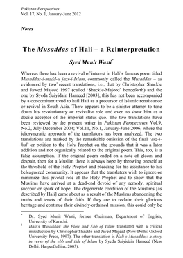 The Musaddas of Hali – a Reinterpretation