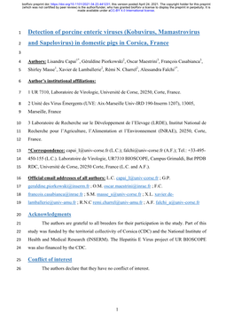 Detection of Porcine Enteric Viruses (Kobuvirus, Mamastrovirus And