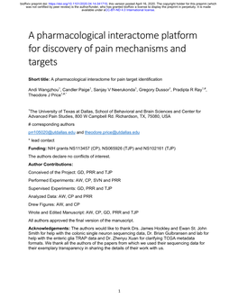 A Pharmacological Interactome Platform for Discovery of Pain Mechanisms and Targets