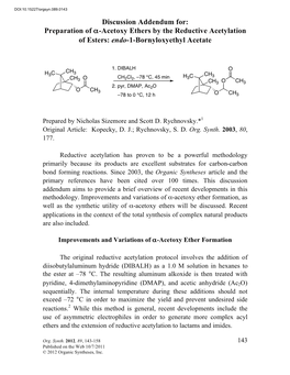 Preparation of Α-Acetoxy Ethers by the Reductive Acetylation of Esters