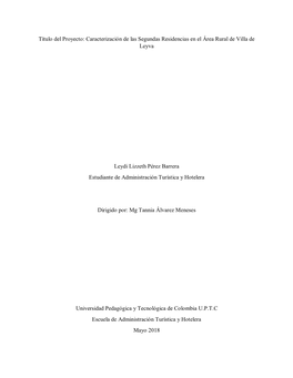 Caracterización De Las Segundas Residencias En El Área Rural De Villa De Leyva
