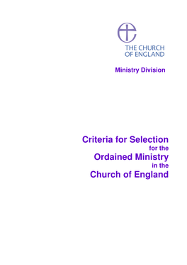 Criteria for Selection Ordained Ministry Church of England