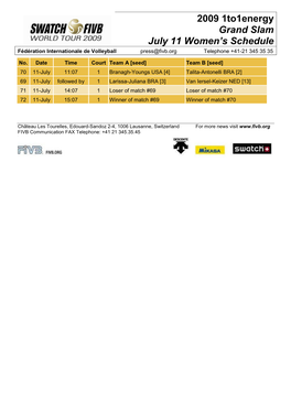 2009 1To1energy Grand Slam July 11 Women'sschedule