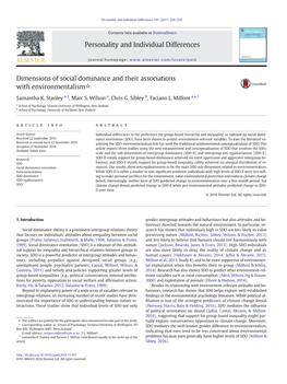 Dimensions of Social Dominance and Their Associations with Environmentalism☆