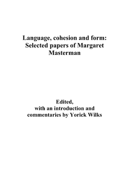 Selected Papers of Margaret Masterman