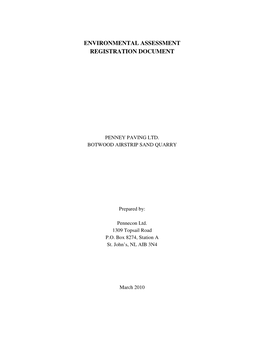 Environmental Assessment Registration Document