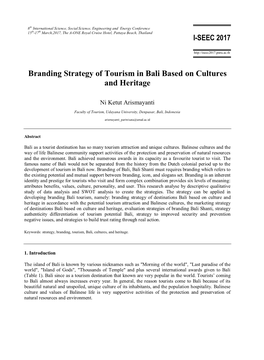 Branding Strategy of Tourism in Bali Based on Cultures and Heritage