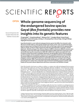 Whole-Genome Sequencing of the Endangered Bovine Species Gayal