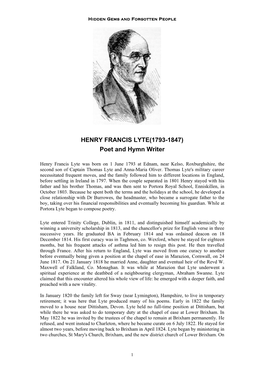 HENRY FRANCIS LYTE(1793-1847) Poet and Hymn Writer