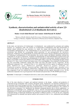 Synthesis, Characterization and Antimicrobial Activity of New 2,5- Disubstituted-1,3,4-Thiadiazole Derivatives