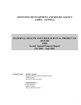 ADVENTIST DEVELOPMENT and RELIEF AGENCY (ADRA – GUINEA) MATERNAL HEALTH and CHILD SURVIVAL PROJECT of SIGUIRI SMIS Second Annu