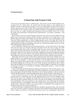 Critical Fun with Francis Crick