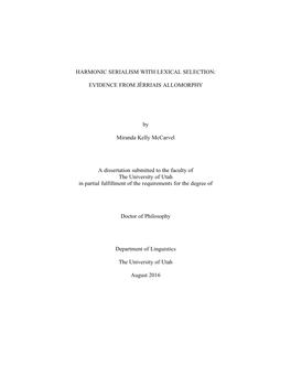 Harmonic Serialism with Lexical Selection: Evidence