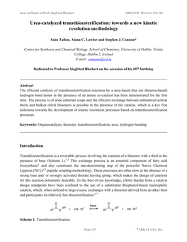 Urea-Catalyzed Transthioesterification: Towards a New Kinetic Resolution Methodology