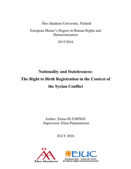 Nationality and Statelessness: the Right to Birth Registration in the Context of the Syrian Conflict