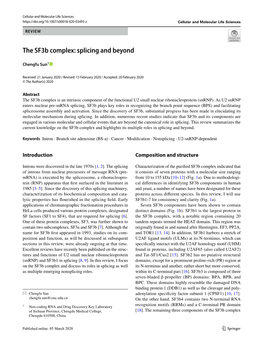 The Sf3b Complex: Splicing and Beyond