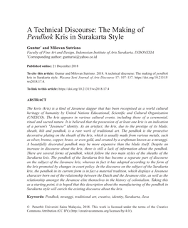 A Technical Discourse: the Making of Pendhok Kris in Surakarta Style