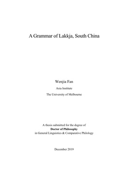 A Grammar of Lakkja, South China